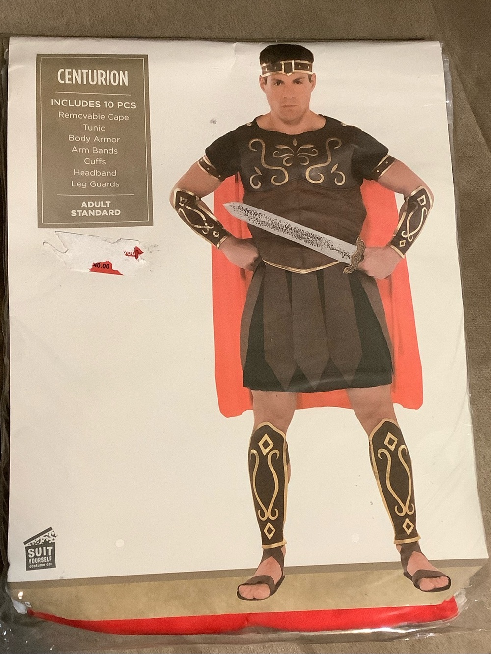 Roman Warrior Costume for Men in Black and Red Adult Standard